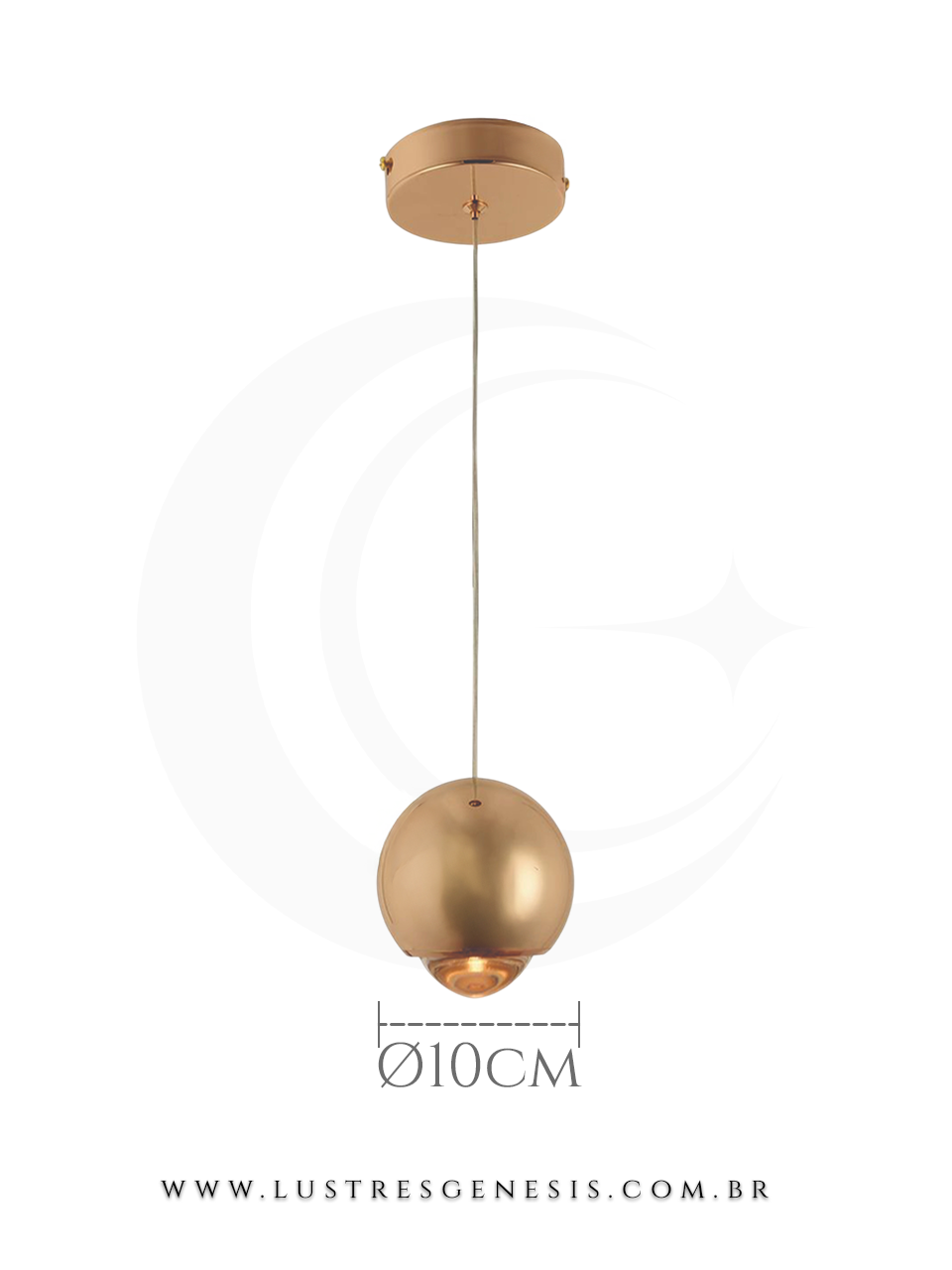 Pendente de LED redondo dourado modelo Snail, ideal para bancadas, mesas de cabeceira, lavabos e ilhas, com 10cm de diâmetro.
